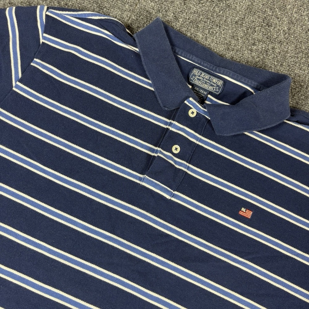 Ralph‎ Lauren Polo Jeans Co Mens Shirt XXL 2XL Vintage Polo Striped Blue
